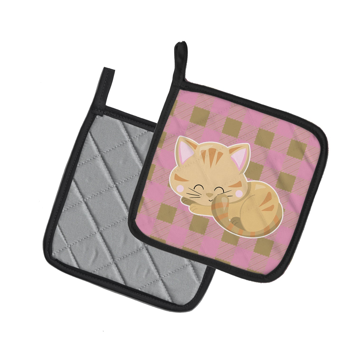 Kitten Sleeping Pot Holder Set of 2 Heat Resistant Quilted Hot Pads 7.5 x 7.5 Inch, Insulated Kitchen Trivets for Cooking & Baking