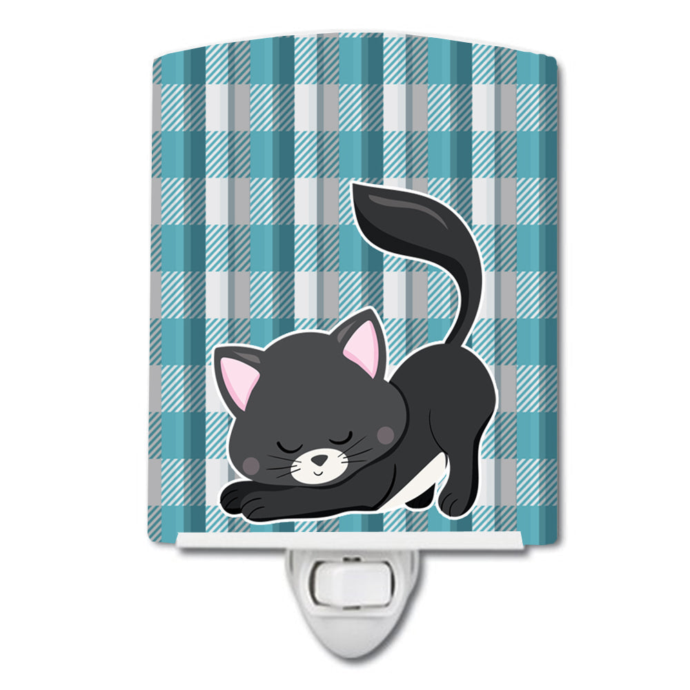 Little Black Cat Kitten Ceramic Night Light Compact, UL-Certified, Ideal for Bedroom, Bathroom, Nursery, Hallway, Kitchen, 6x4x3, Multicolor