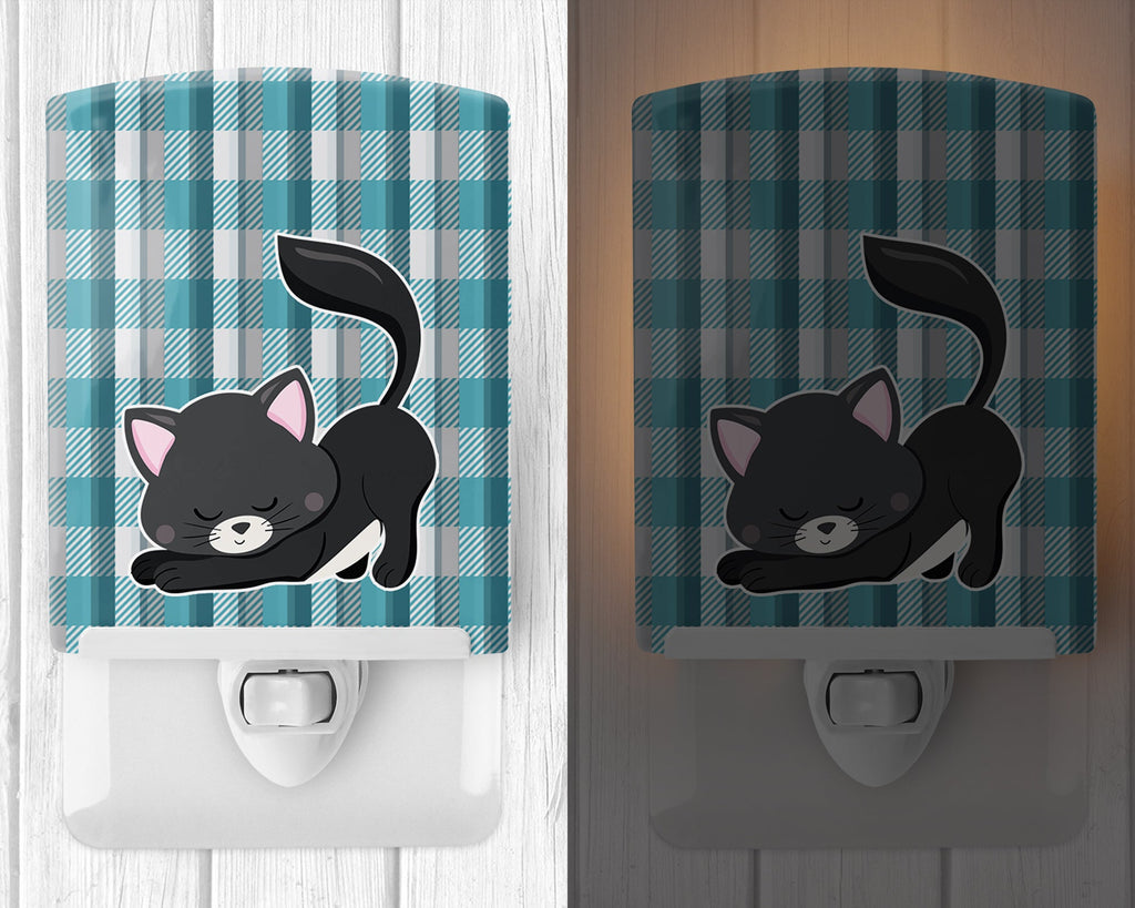 Little Black Cat Kitten Ceramic Night Light Compact, UL-Certified, Ideal for Bedroom, Bathroom, Nursery, Hallway, Kitchen, 6x4x3, Multicolor