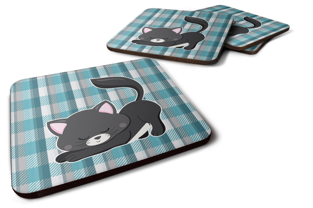 Little Black Cat Kitten Foam Coasters Set of 4 Cup Coasters for Indoor Outdoor, Tabletop Protection, Anti Slip, Mouse pad Material