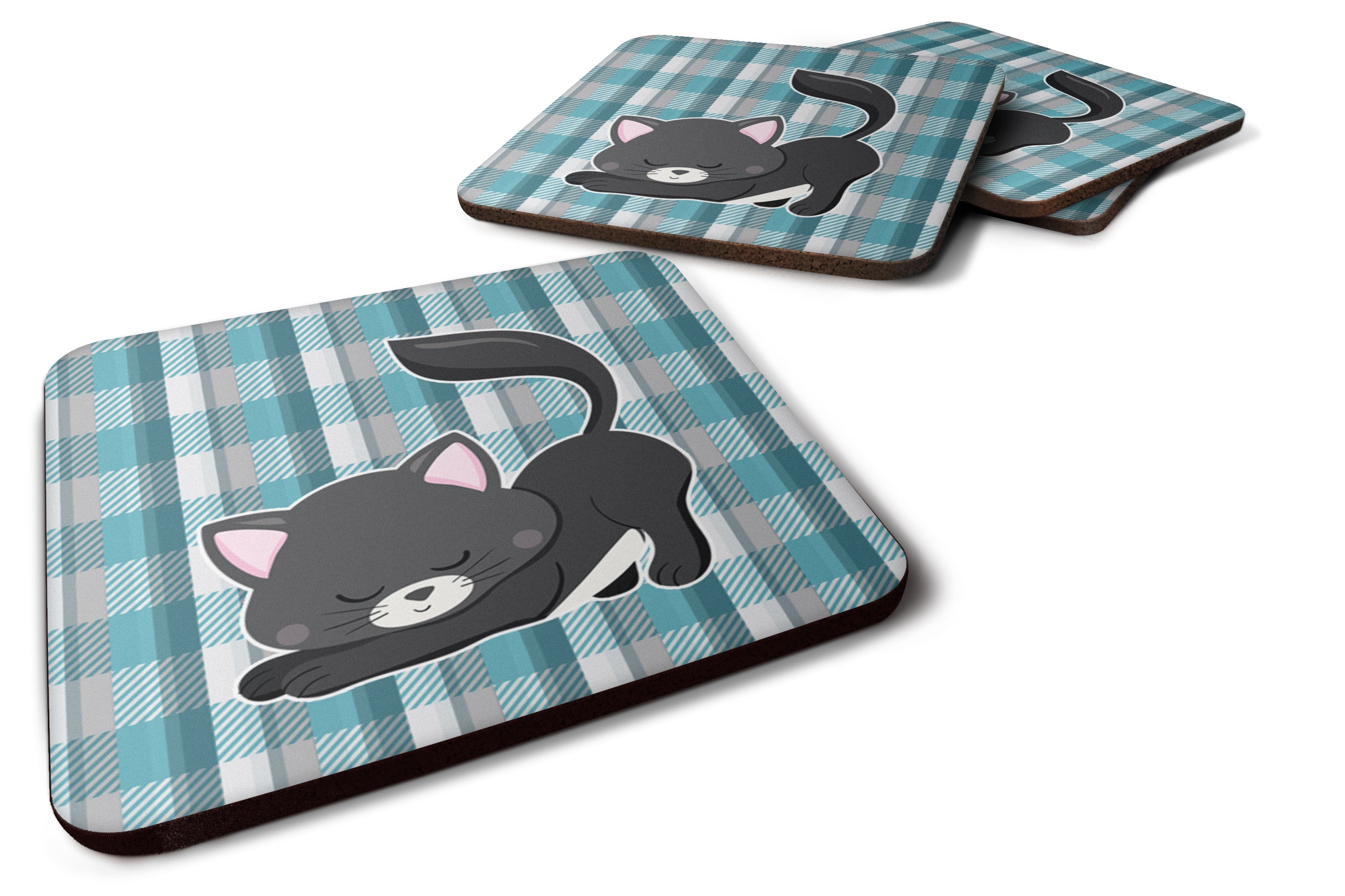 Little Black Cat Kitten Foam Coasters Set of 4 Cup Coasters for Indoor Outdoor, Tabletop Protection, Anti Slip, Mouse pad Material