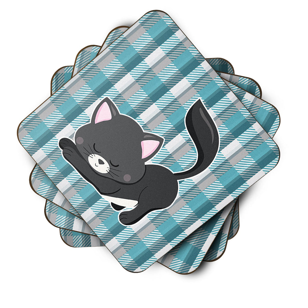 Little Black Cat Kitten Foam Coasters Set of 4 Cup Coasters for Indoor Outdoor, Tabletop Protection, Anti Slip, Mouse pad Material