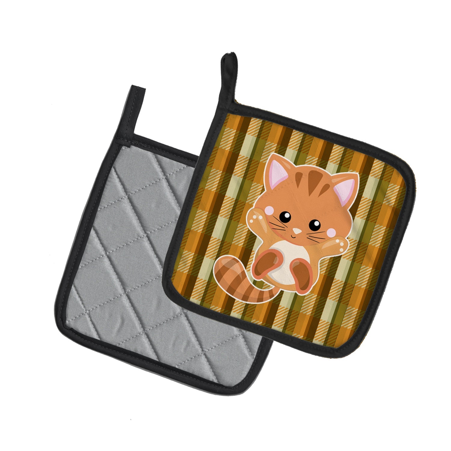 Hooray Kitten Pot Holder Set of 2 Heat Resistant Quilted Hot Pads 7.5 x 7.5 Inch, Insulated Kitchen Trivets for Cooking & Baking