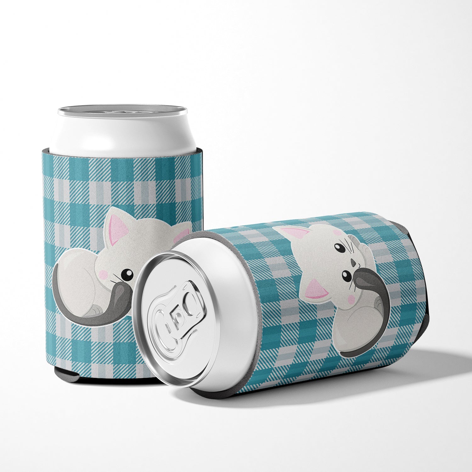 White Kitten Can or Bottle Hugger Cooler Sleeve for Standard 12 oz Cans, Insulated Foam Beer & Soda Can Hugger Reusable