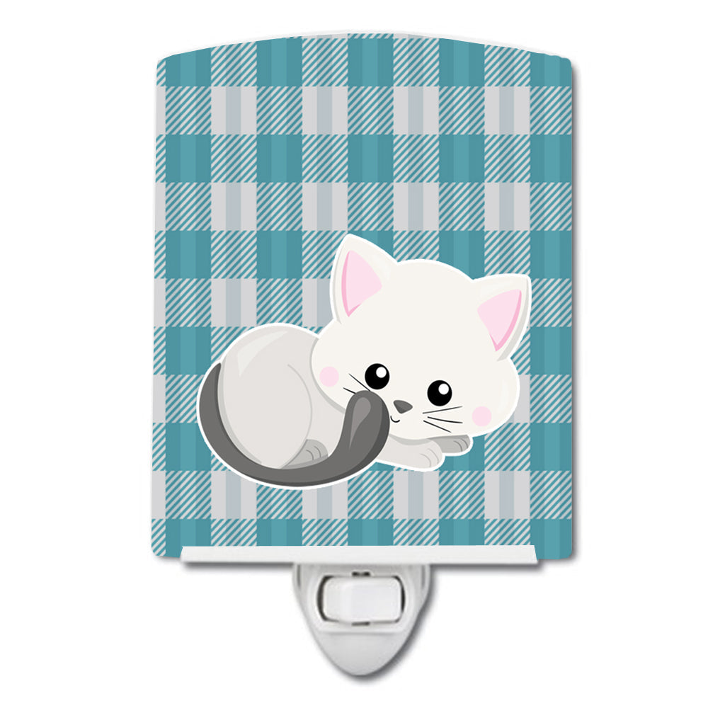 White Kitten Ceramic Night Light Compact, UL-Certified, Ideal for Bedroom, Bathroom, Nursery, Hallway, Kitchen, 6x4x3, Multicolor