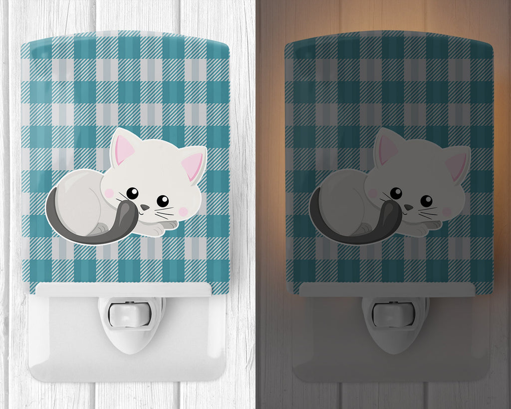 White Kitten Ceramic Night Light Compact, UL-Certified, Ideal for Bedroom, Bathroom, Nursery, Hallway, Kitchen, 6x4x3, Multicolor