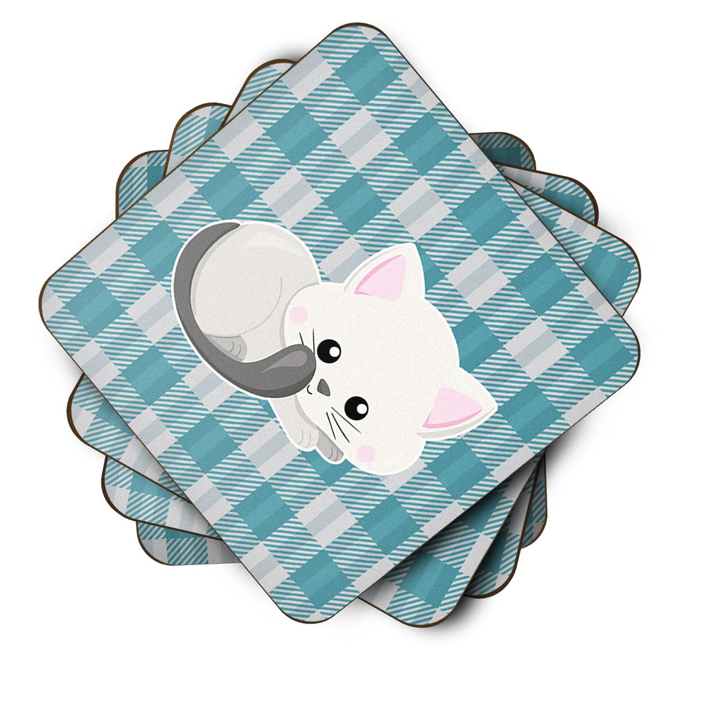 White Kitten Foam Coasters Set of 4 Cup Coasters for Indoor Outdoor, Tabletop Protection, Anti Slip, Mouse pad Material