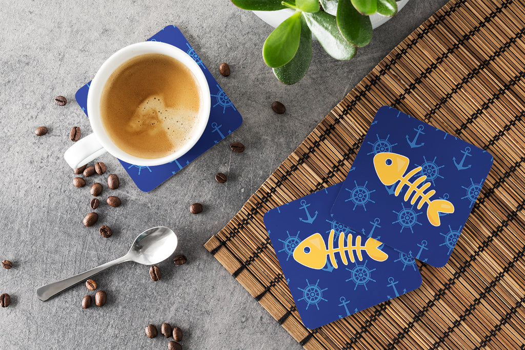 Fish Bones Foam Coasters Set of 4 Cup Coasters for Indoor Outdoor, Tabletop Protection, Anti Slip, Mouse pad Material
