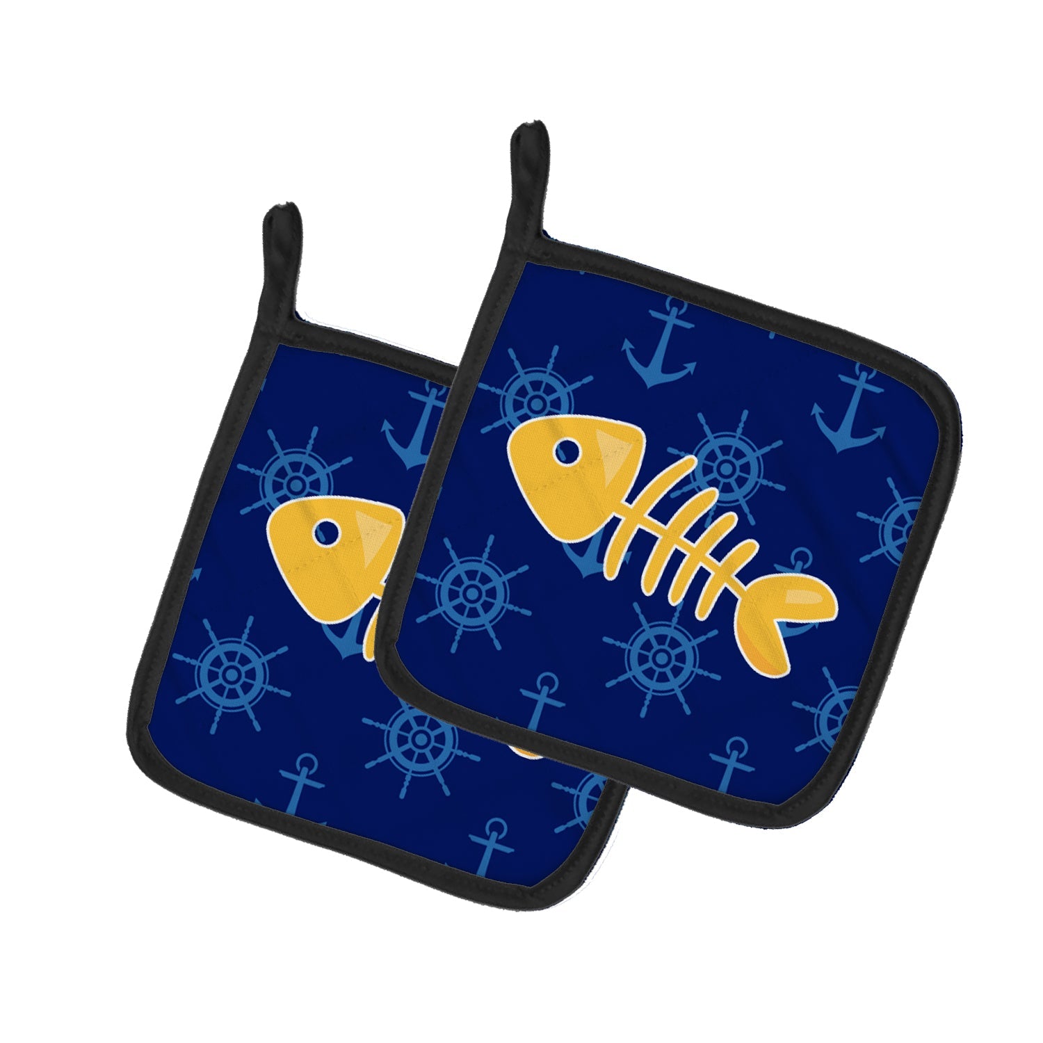 Fish Bones Pot Holder Set of 2 Heat Resistant Quilted Hot Pads 7.5 x 7.5 Inch, Insulated Kitchen Trivets for Cooking & Baking