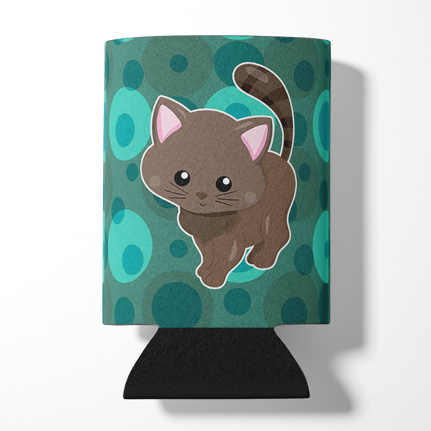 Polkadot Kitten Cat Can or Bottle Hugger Cooler Sleeve for Standard 12 oz Cans, Insulated Foam Beer & Soda Can Hugger Reusable