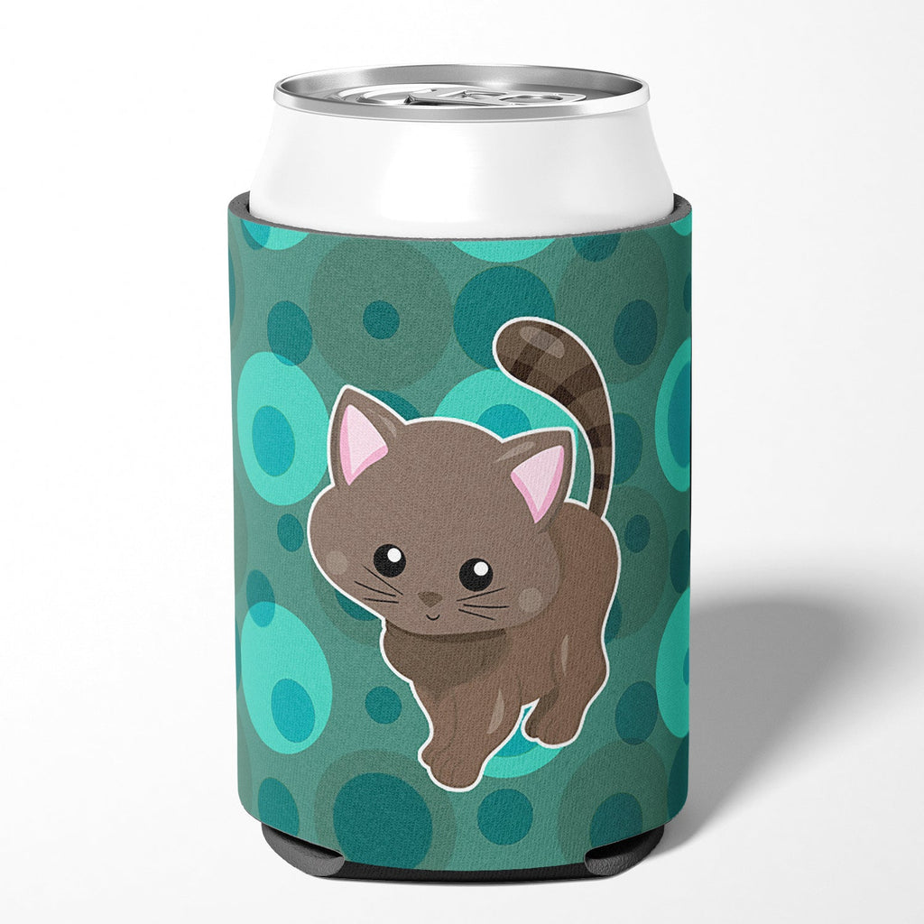 Polkadot Kitten Cat Can or Bottle Hugger Cooler Sleeve for Standard 12 oz Cans, Insulated Foam Beer & Soda Can Hugger Reusable