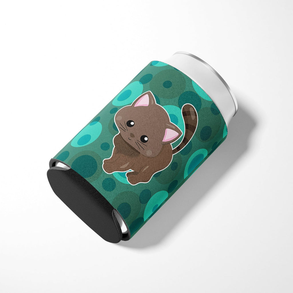 Polkadot Kitten Cat Can or Bottle Hugger Cooler Sleeve for Standard 12 oz Cans, Insulated Foam Beer & Soda Can Hugger Reusable
