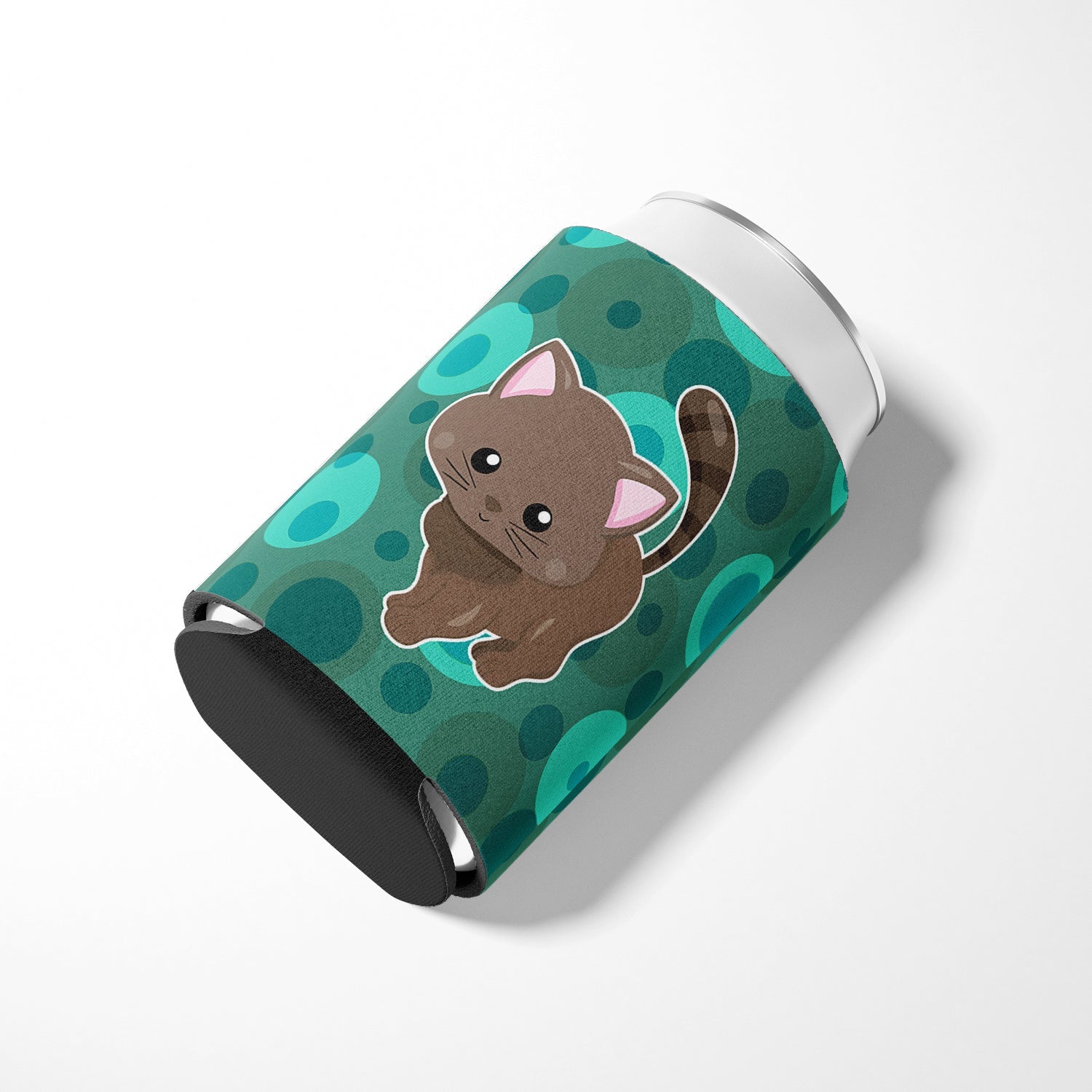 Polkadot Kitten Cat Can or Bottle Hugger Cooler Sleeve for Standard 12 oz Cans, Insulated Foam Beer & Soda Can Hugger Reusable