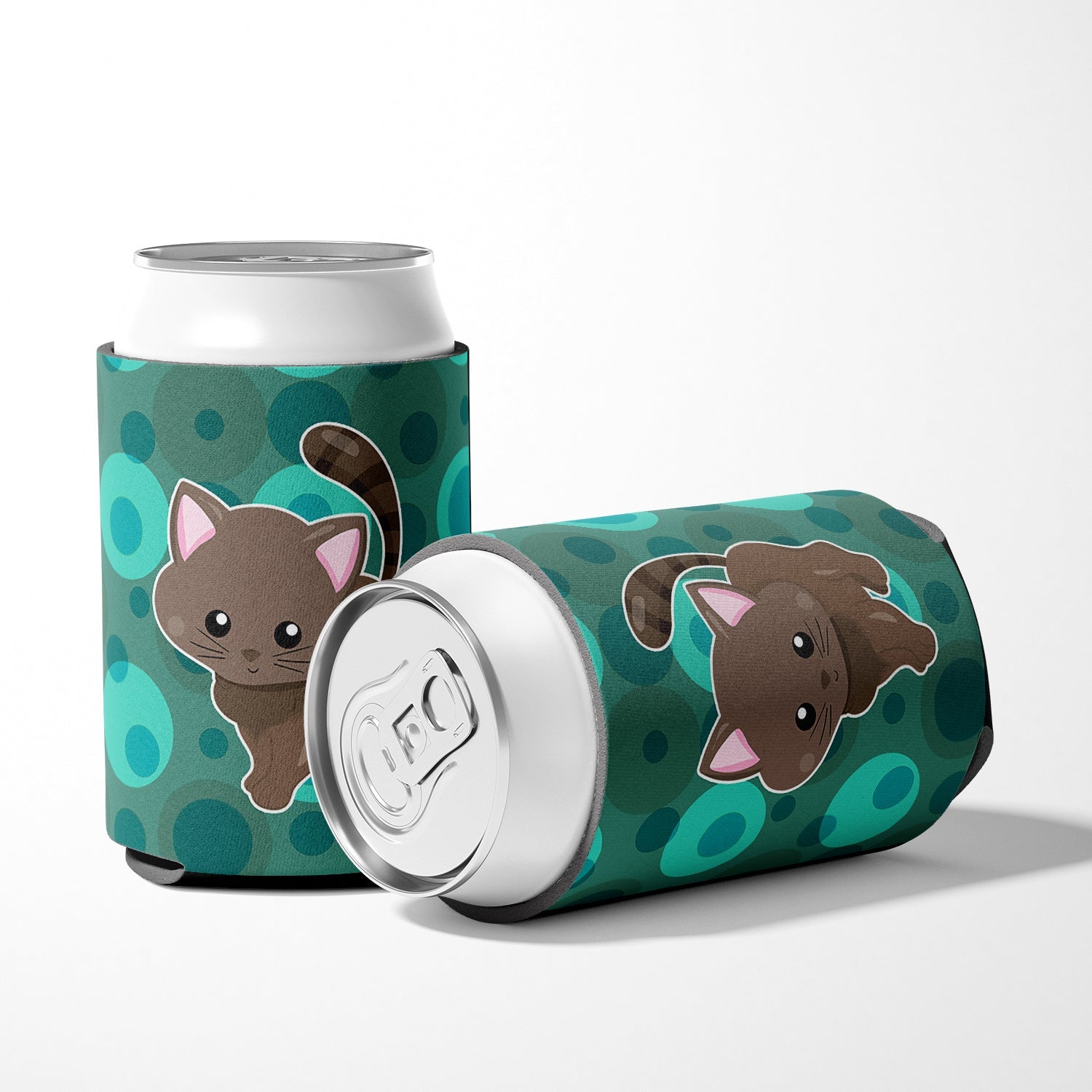 Polkadot Kitten Cat Can or Bottle Hugger Cooler Sleeve for Standard 12 oz Cans, Insulated Foam Beer & Soda Can Hugger Reusable