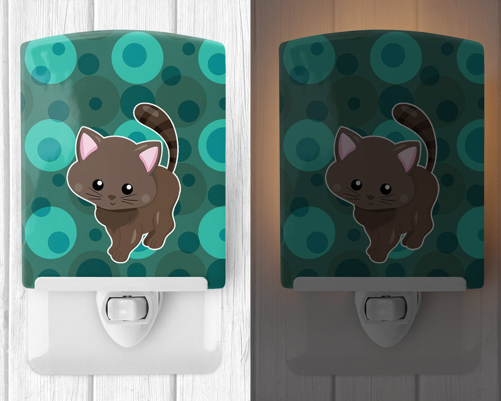 Polkadot Kitten Cat Ceramic Night Light Compact, UL-Certified, Ideal for Bedroom, Bathroom, Nursery, Hallway, Kitchen, 6x4x3, Multicolor