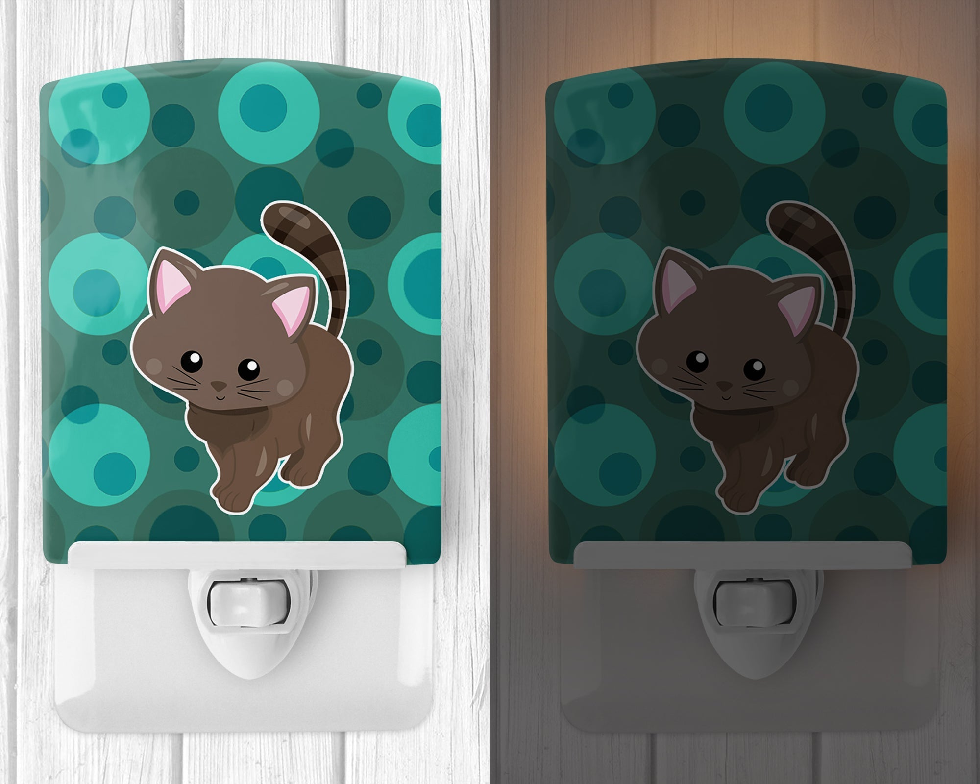 Polkadot Kitten Cat Ceramic Night Light Compact, UL-Certified, Ideal for Bedroom, Bathroom, Nursery, Hallway, Kitchen, 6x4x3, Multicolor