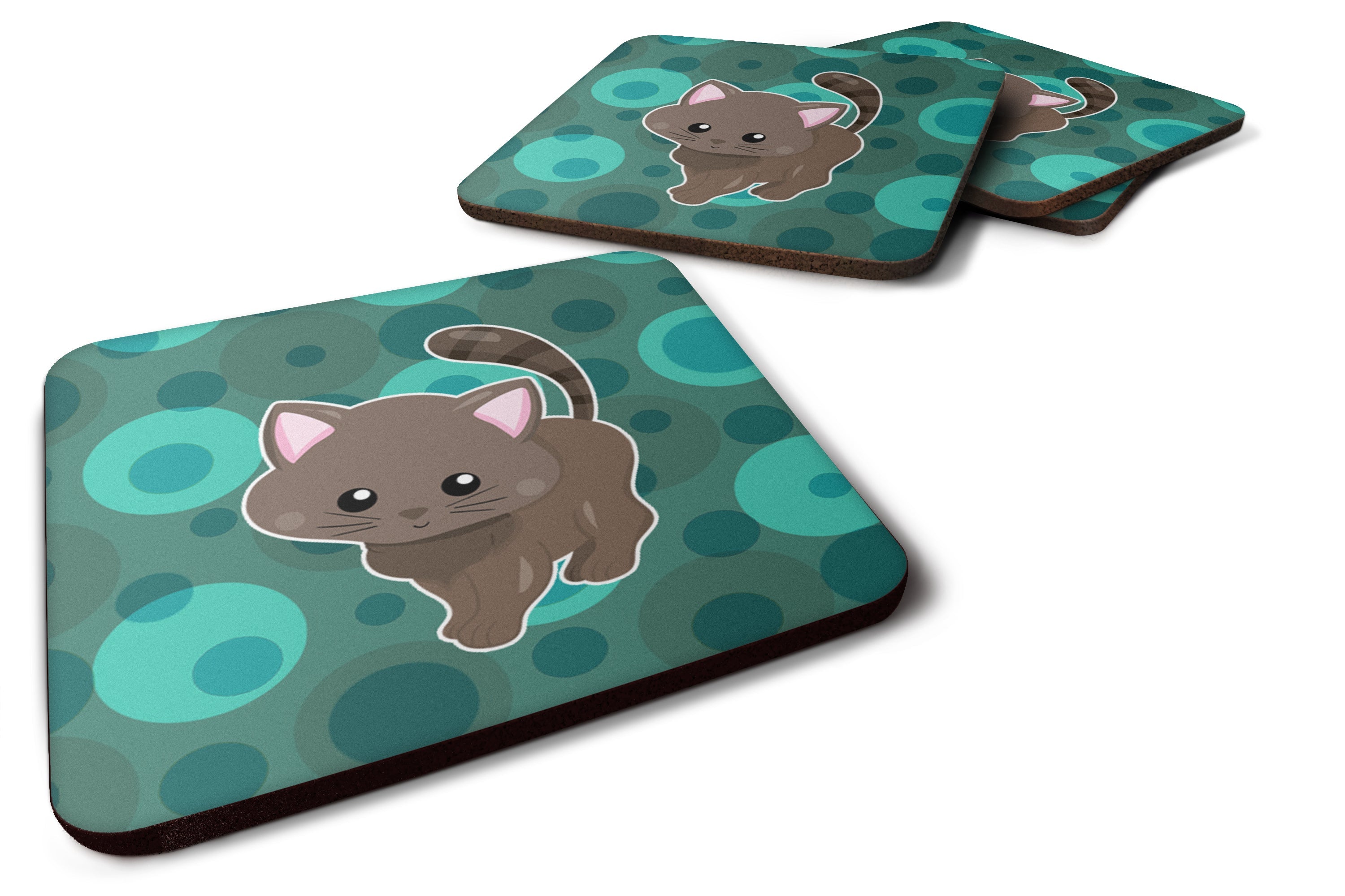 Polkadot Kitten Cat Foam Coasters Set of 4 Cup Coasters for Indoor Outdoor, Tabletop Protection, Anti Slip, Mouse pad Material