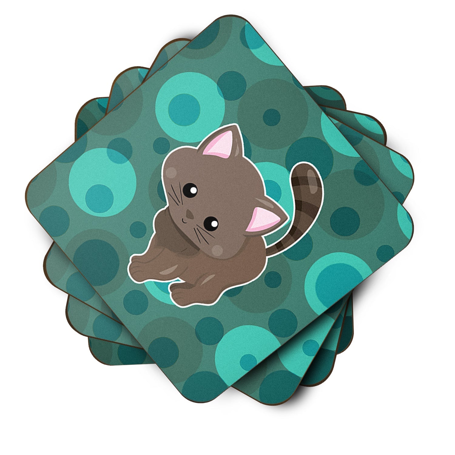 Polkadot Kitten Cat Foam Coasters Set of 4 Cup Coasters for Indoor Outdoor, Tabletop Protection, Anti Slip, Mouse pad Material