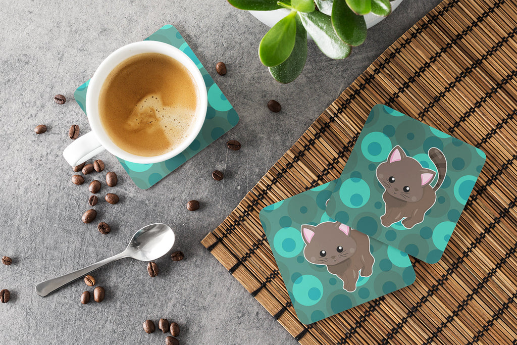 Polkadot Kitten Cat Foam Coasters Set of 4 Cup Coasters for Indoor Outdoor, Tabletop Protection, Anti Slip, Mouse pad Material