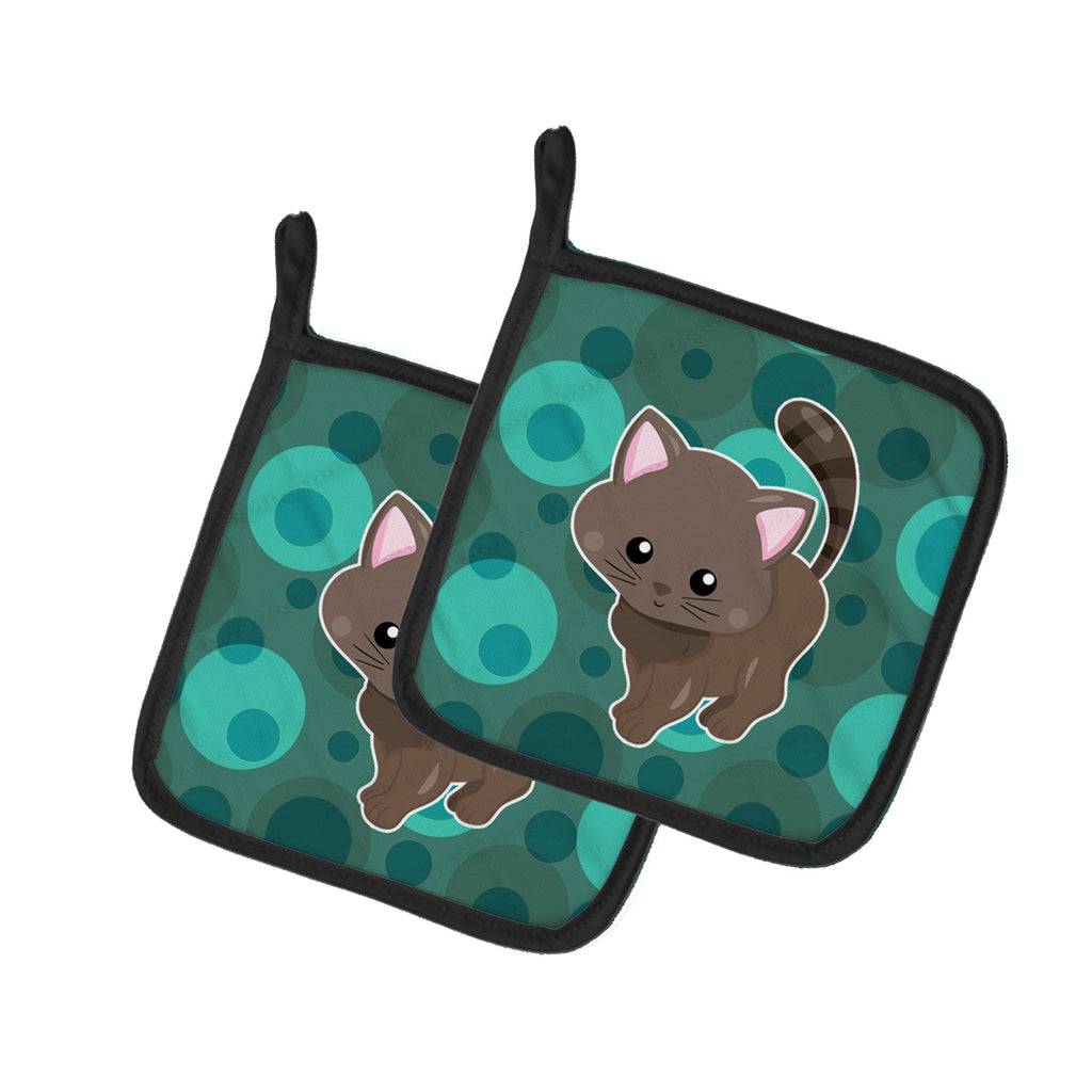 Polkadot Kitten Cat Pot Holder Set of 2 Heat Resistant Quilted Hot Pads 7.5 x 7.5 Inch, Insulated Kitchen Trivets for Cooking & Baking