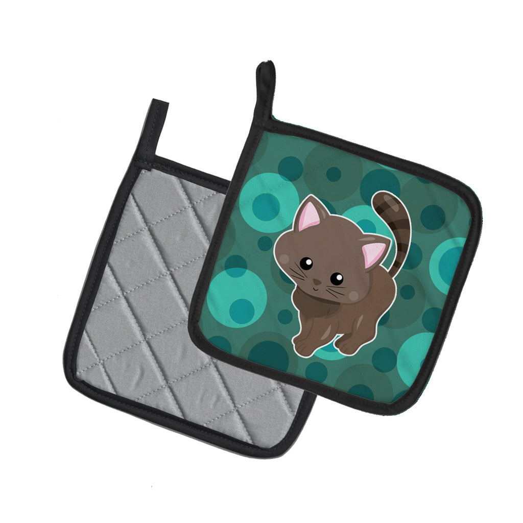 Polkadot Kitten Cat Pot Holder Set of 2 Heat Resistant Quilted Hot Pads 7.5 x 7.5 Inch, Insulated Kitchen Trivets for Cooking & Baking