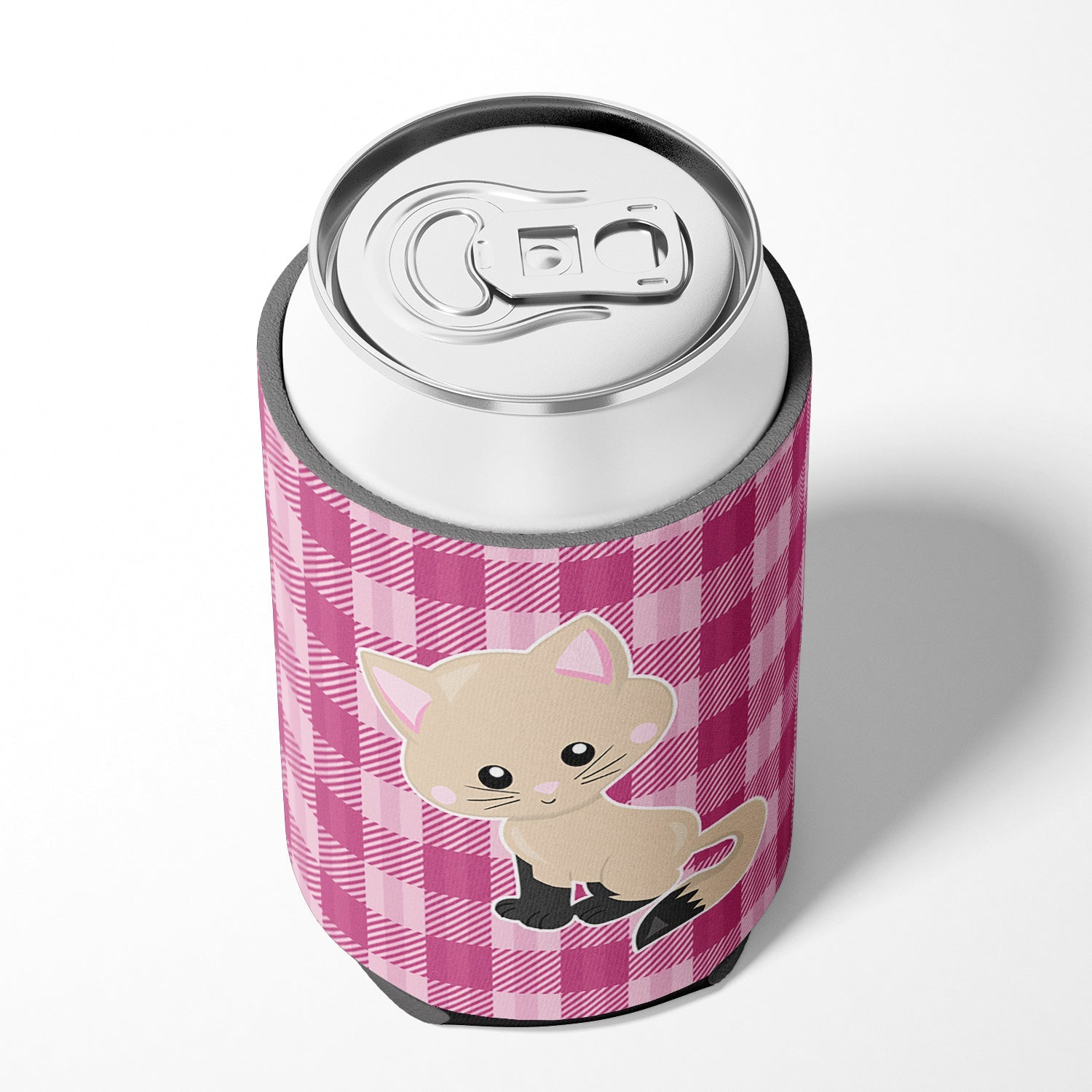 Kitten Cat on Pink Can or Bottle Hugger Cooler Sleeve for Standard 12 oz Cans, Insulated Foam Beer & Soda Can Hugger Reusable