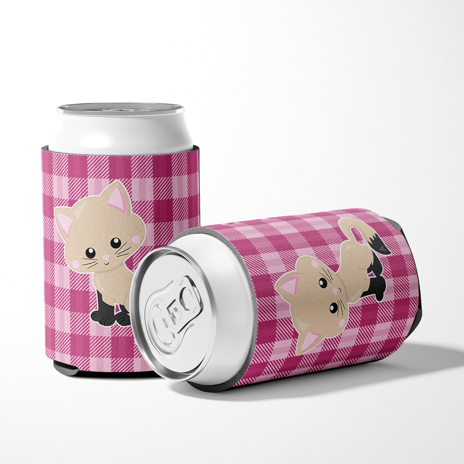 Kitten Cat on Pink Can or Bottle Hugger Cooler Sleeve for Standard 12 oz Cans, Insulated Foam Beer & Soda Can Hugger Reusable