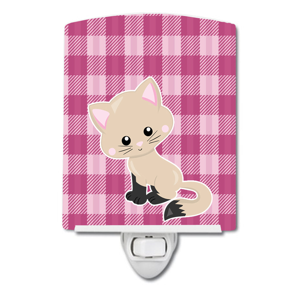 Kitten Cat on Pink Ceramic Night Light Compact, UL-Certified, Ideal for Bedroom, Bathroom, Nursery, Hallway, Kitchen, 6x4x3, Multicolor