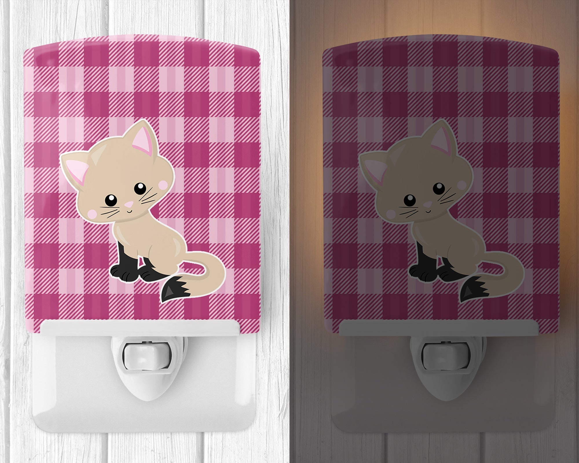 Kitten Cat on Pink Ceramic Night Light Compact, UL-Certified, Ideal for Bedroom, Bathroom, Nursery, Hallway, Kitchen, 6x4x3, Multicolor