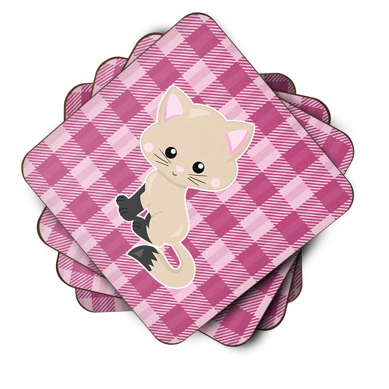 Kitten Cat on Pink Foam Coasters Set of 4 Cup Coasters for Indoor Outdoor, Tabletop Protection, Anti Slip, Mouse pad Material