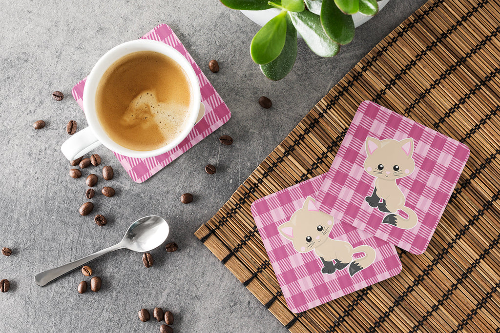 Kitten Cat on Pink Foam Coasters Set of 4 Cup Coasters for Indoor Outdoor, Tabletop Protection, Anti Slip, Mouse pad Material
