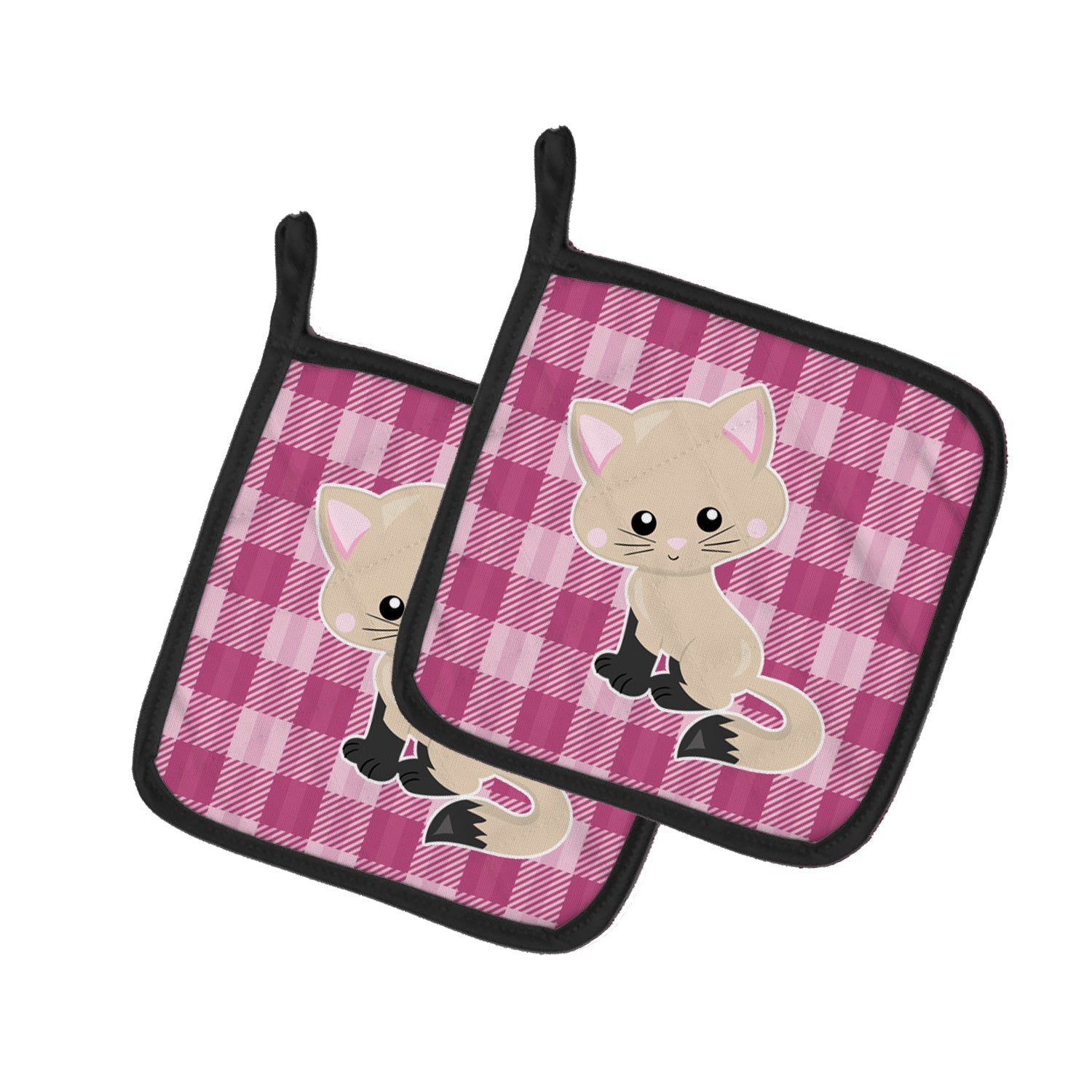Kitten Cat on Pink Pot Holder Set of 2 Heat Resistant Quilted Hot Pads 7.5 x 7.5 Inch, Insulated Kitchen Trivets for Cooking & Baking