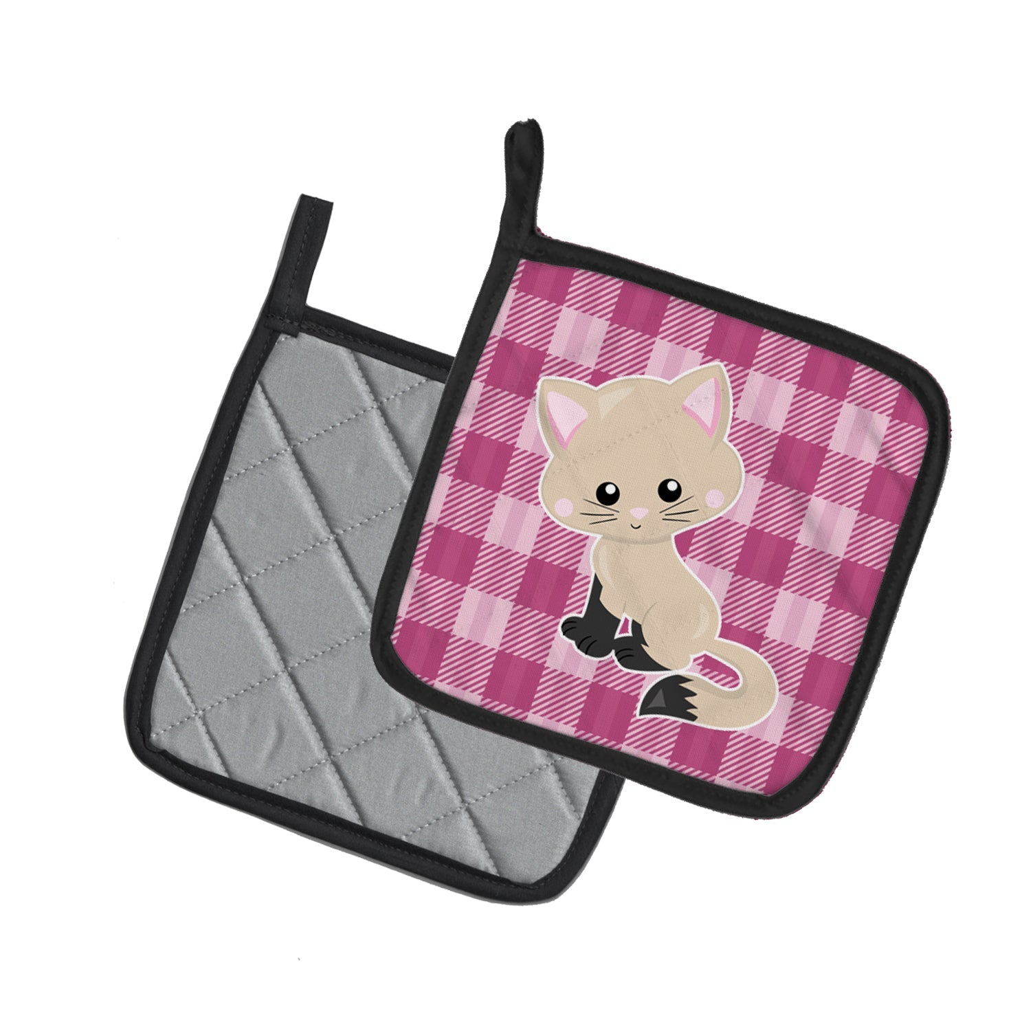 Kitten Cat on Pink Pot Holder Set of 2 Heat Resistant Quilted Hot Pads 7.5 x 7.5 Inch, Insulated Kitchen Trivets for Cooking & Baking