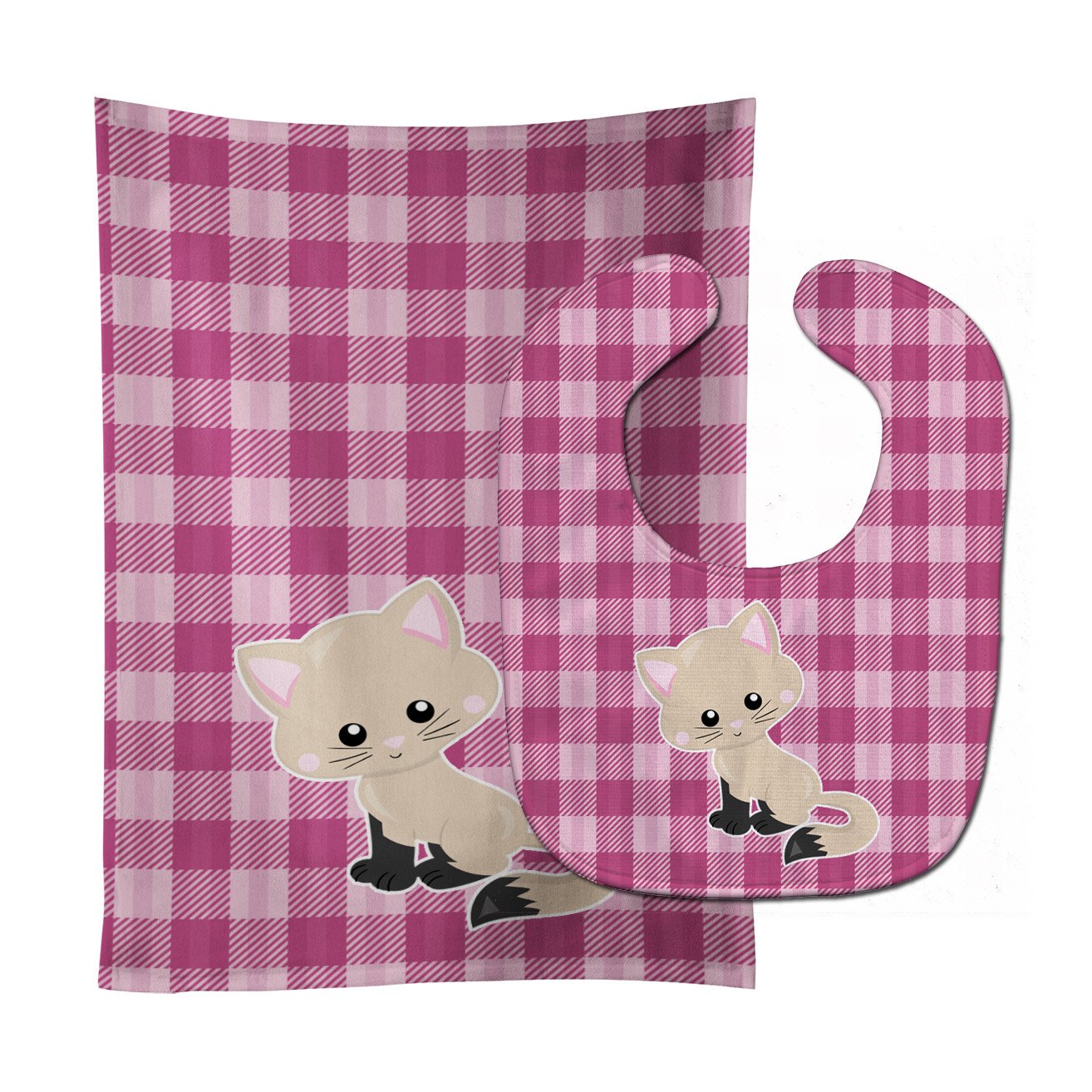 Kitten Cat on Pink Baby Bib & Burp Cloth Easy-Clean Baby Bib Baby Feeding Accessory Baby Mealtime Essential
