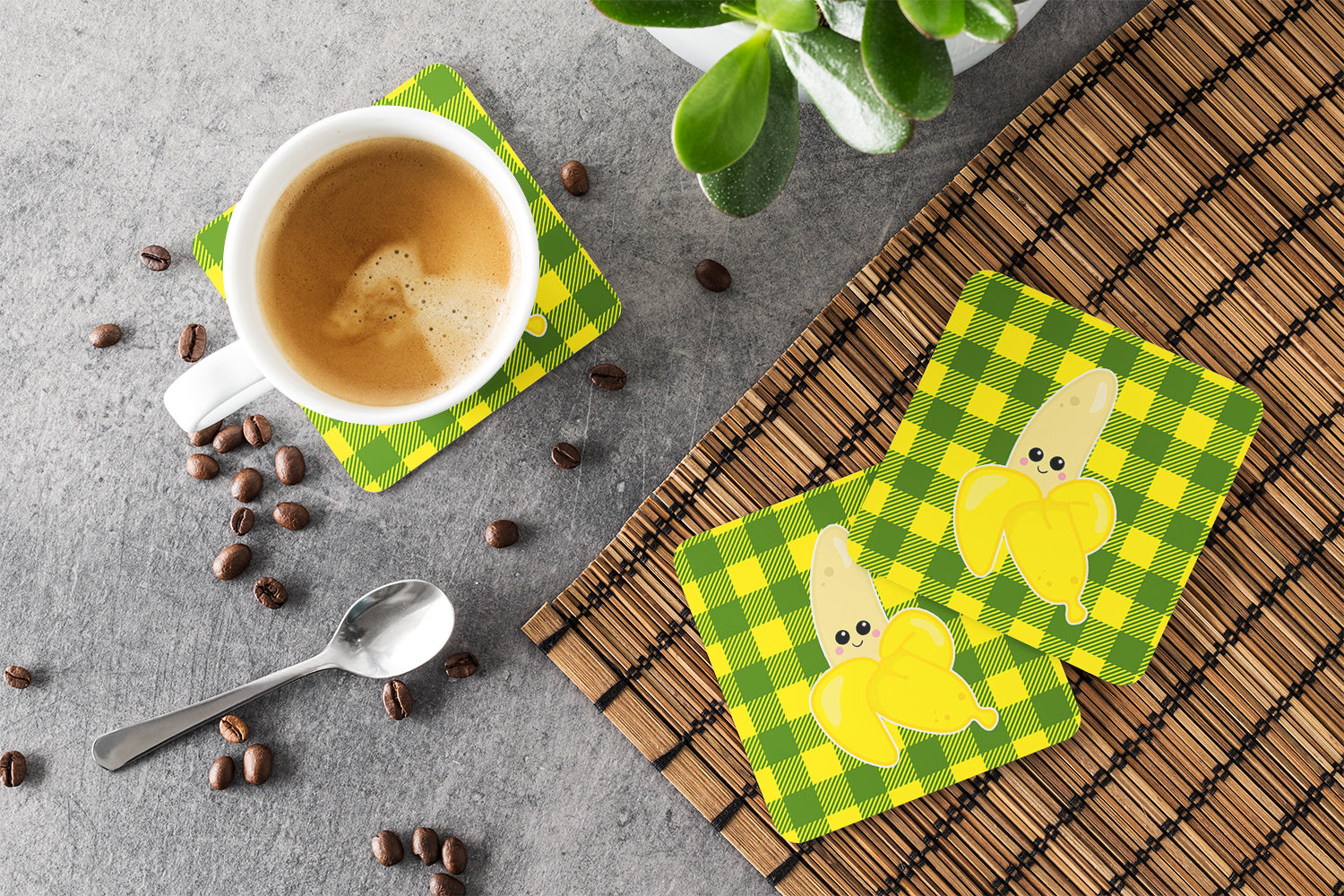 Going Bananas Foam Coasters Set of 4 Cup Coasters for Indoor Outdoor, Tabletop Protection, Anti Slip, Mouse pad Material