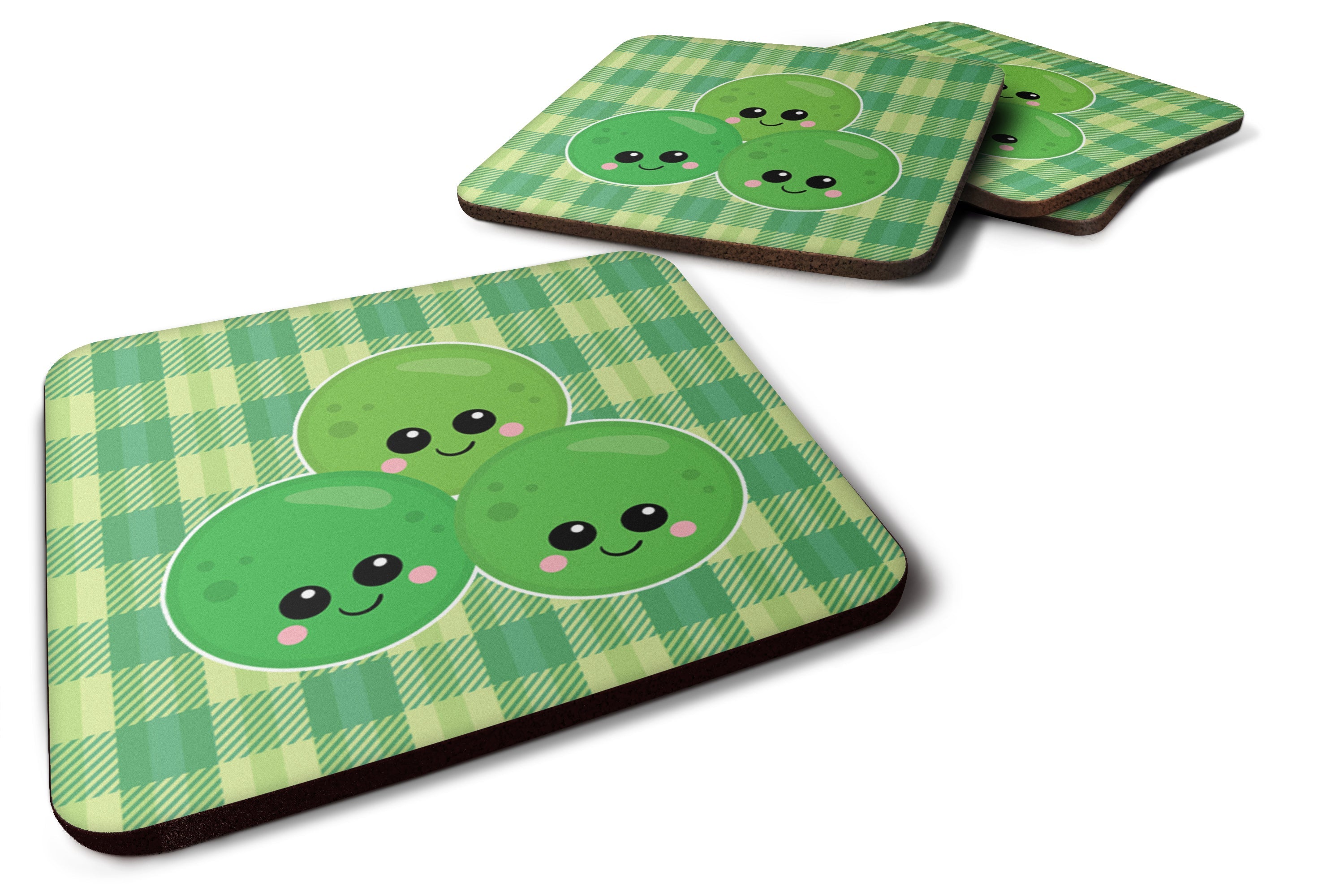 Three Peas Foam Coasters Set of 4 Cup Coasters for Indoor Outdoor, Tabletop Protection, Anti Slip, Mouse pad Material