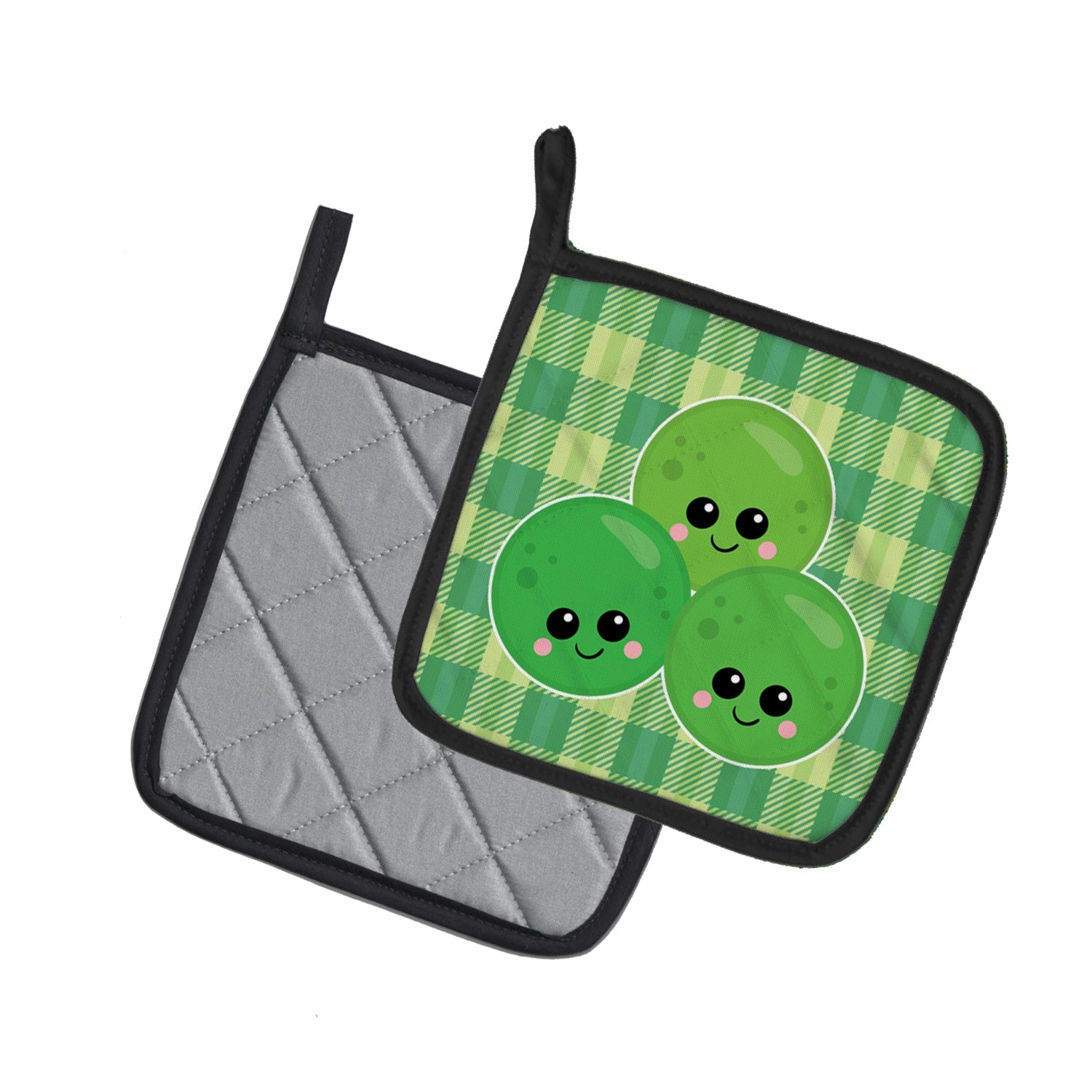 Three Peas Pot Holder Set of 2 Heat Resistant Quilted Hot Pads 7.5 x 7.5 Inch, Insulated Kitchen Trivets for Cooking & Baking