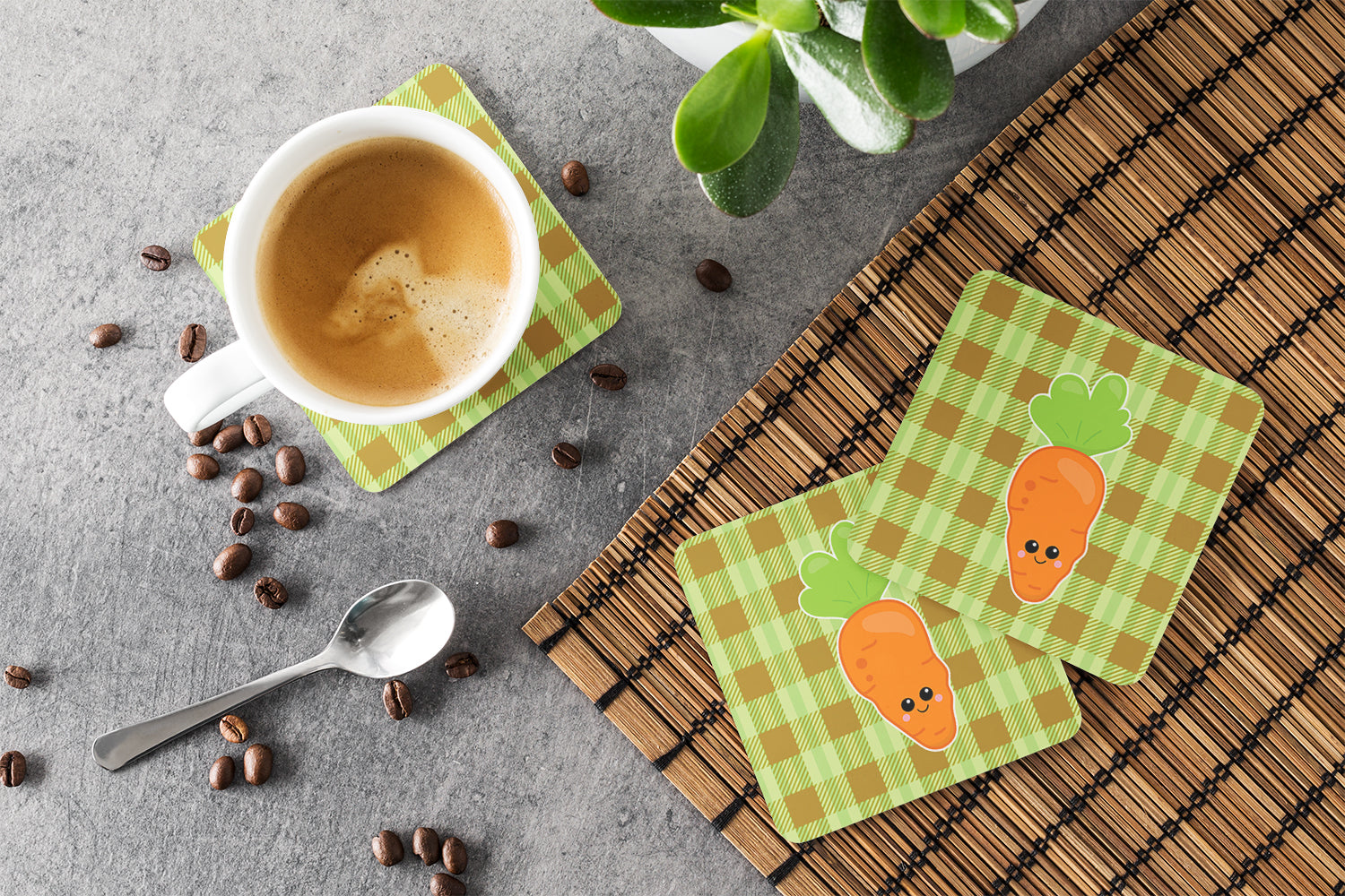 Carol the Carrot Foam Coasters Set of 4 Cup Coasters for Indoor Outdoor, Tabletop Protection, Anti Slip, Mouse pad Material