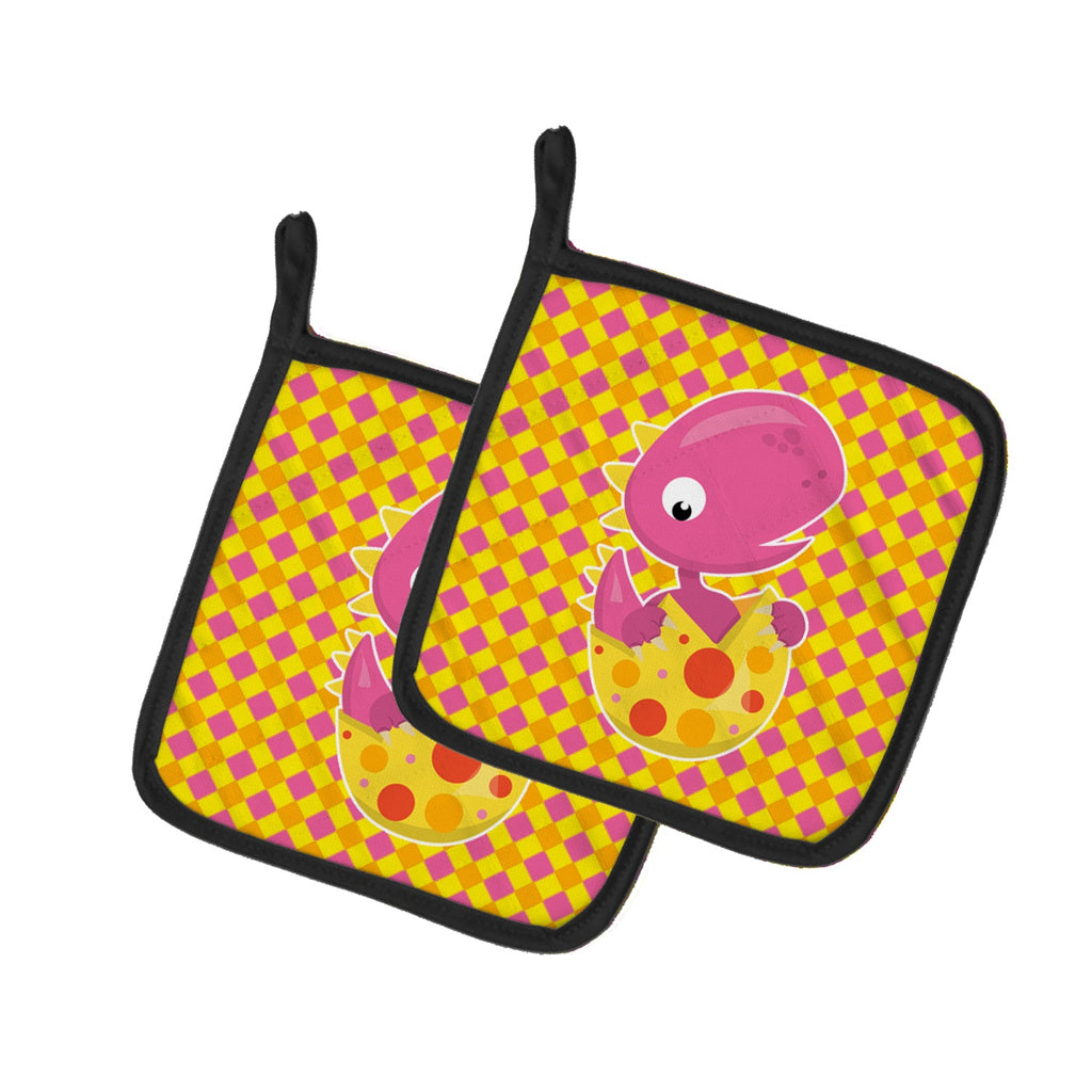 Baby T-Rex Dinosaur Hatching Pot Holder Set of 2 Heat Resistant Quilted Hot Pads 7.5 x 7.5 Inch, Insulated Kitchen Trivets for Cooking & Baking