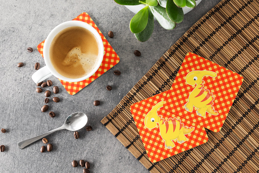 Parasaurolophus Dinosaur Foam Coasters Set of 4 Cup Coasters for Indoor Outdoor, Tabletop Protection, Anti Slip, Mouse pad Material