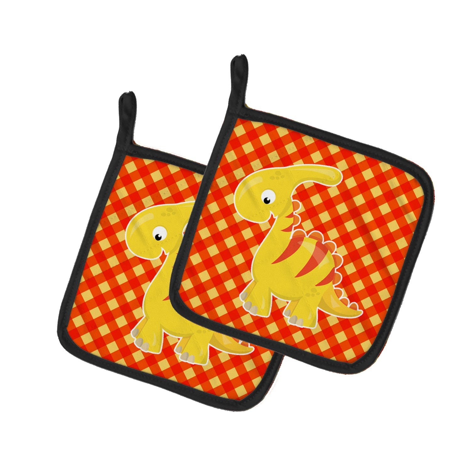Parasaurolophus Dinosaur Pot Holder Set of 2 Heat Resistant Quilted Hot Pads 7.5 x 7.5 Inch, Insulated Kitchen Trivets for Cooking & Baking