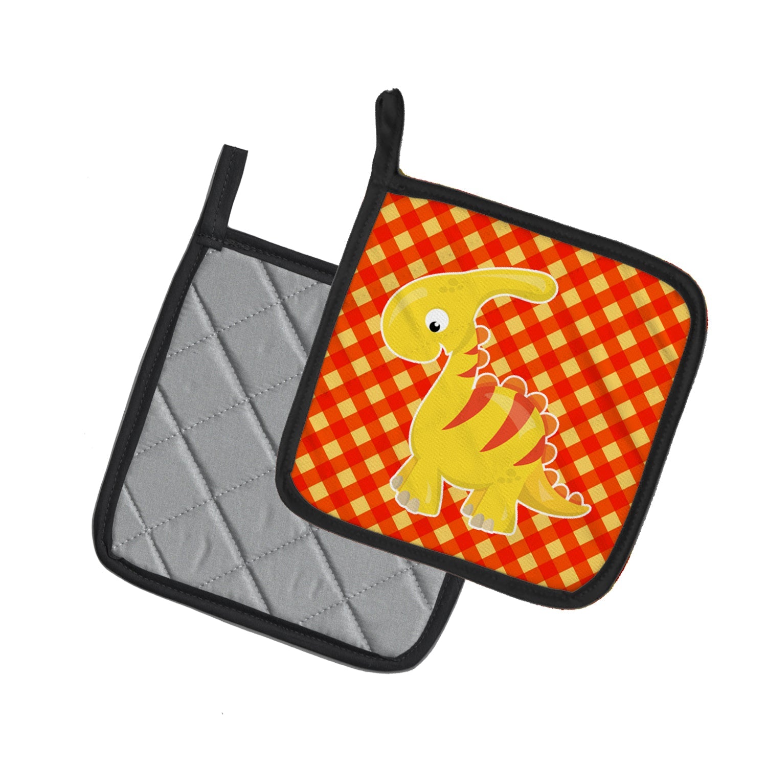Parasaurolophus Dinosaur Pot Holder Set of 2 Heat Resistant Quilted Hot Pads 7.5 x 7.5 Inch, Insulated Kitchen Trivets for Cooking & Baking