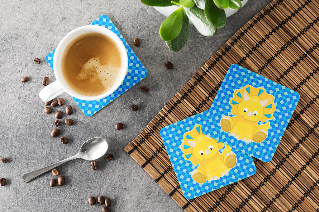 Triceratops Dinosaur Foam Coasters Set of 4 Cup Coasters for Indoor Outdoor, Tabletop Protection, Anti Slip, Mouse pad Material