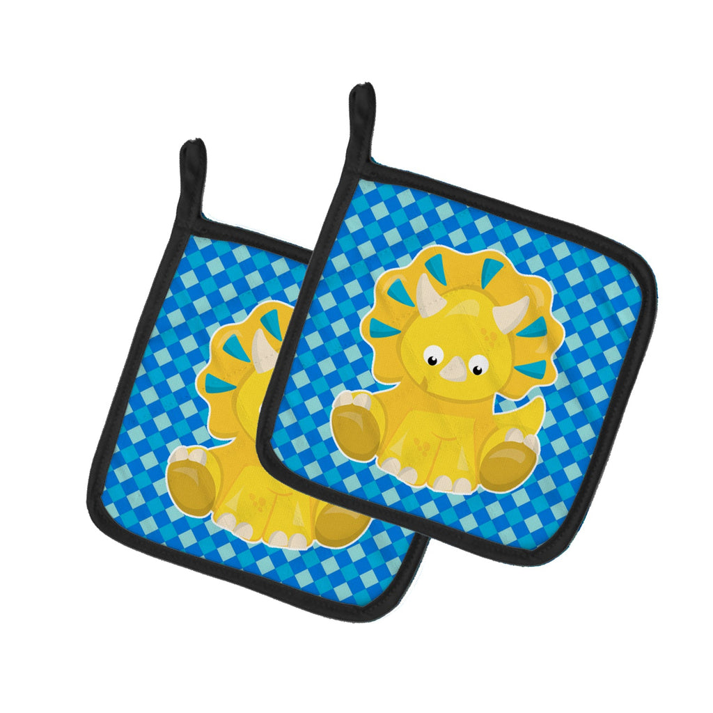 Triceratops Dinosaur Pot Holder Set of 2 Heat Resistant Quilted Hot Pads 7.5 x 7.5 Inch, Insulated Kitchen Trivets for Cooking & Baking