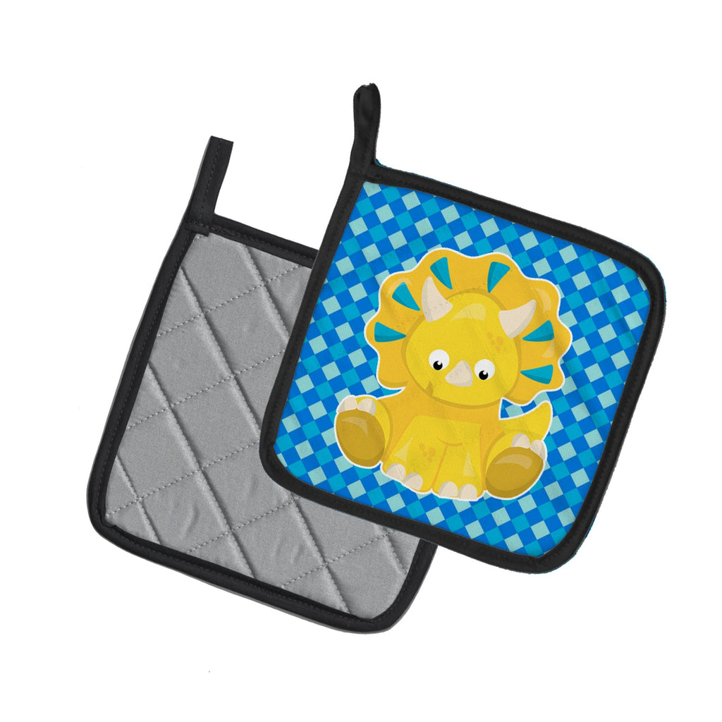 Triceratops Dinosaur Pot Holder Set of 2 Heat Resistant Quilted Hot Pads 7.5 x 7.5 Inch, Insulated Kitchen Trivets for Cooking & Baking