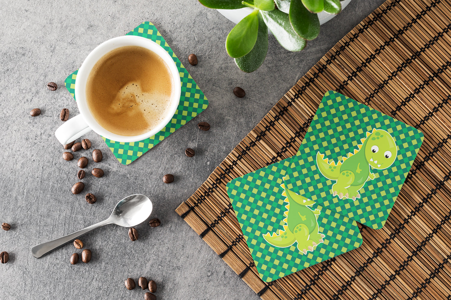 Iguanodon Dinosaur Foam Coasters Set of 4 Cup Coasters for Indoor Outdoor, Tabletop Protection, Anti Slip, Mouse pad Material