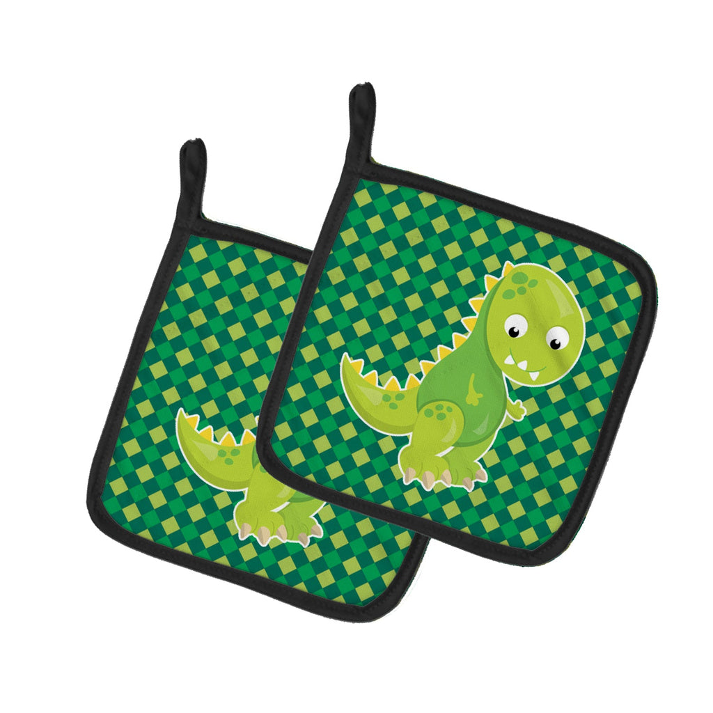 Iguanodon Dinosaur Pot Holder Set of 2 Heat Resistant Quilted Hot Pads 7.5 x 7.5 Inch, Insulated Kitchen Trivets for Cooking & Baking