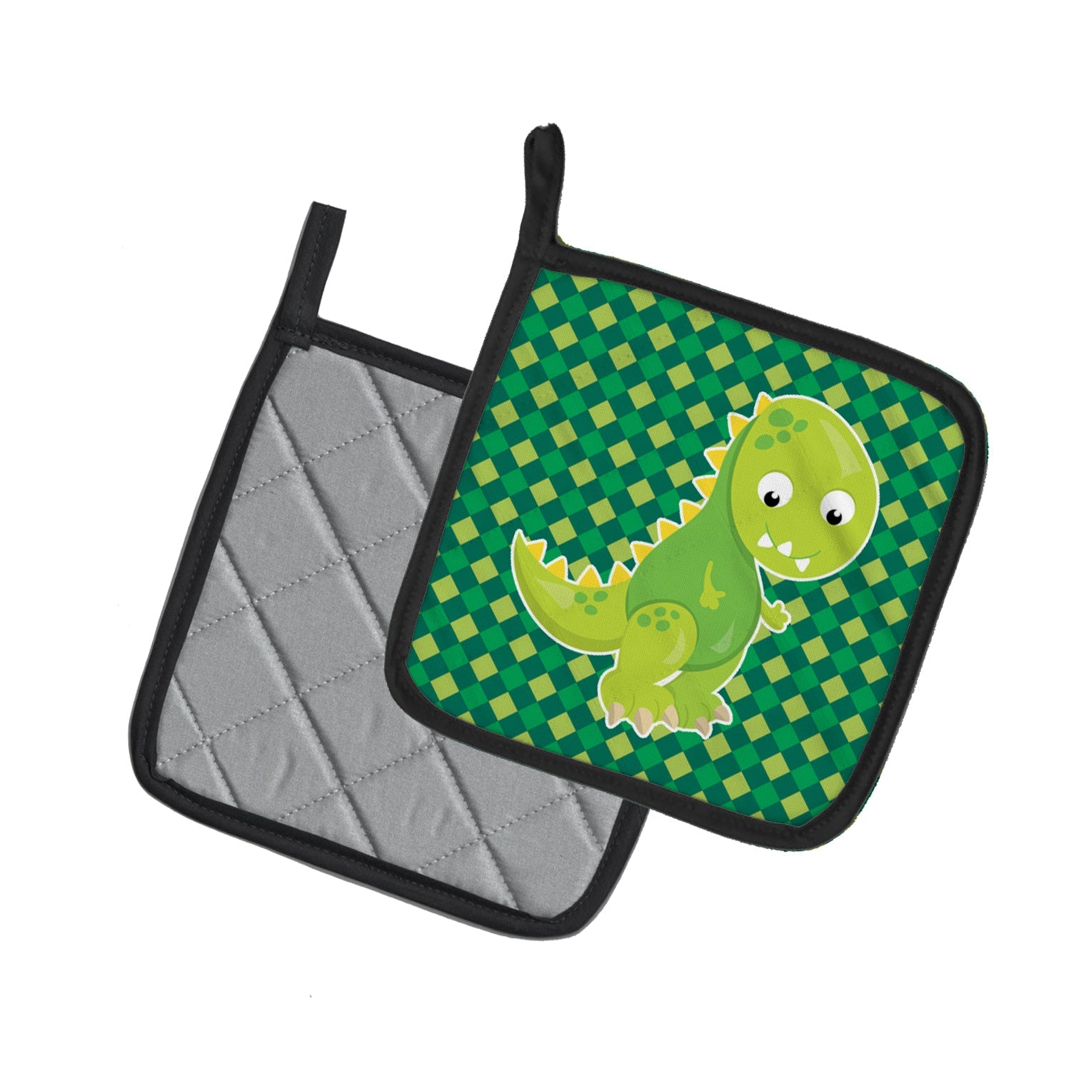 Iguanodon Dinosaur Pot Holder Set of 2 Heat Resistant Quilted Hot Pads 7.5 x 7.5 Inch, Insulated Kitchen Trivets for Cooking & Baking