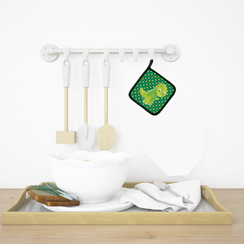 Iguanodon Dinosaur Pot Holder Set of 2 Heat Resistant Quilted Hot Pads 7.5 x 7.5 Inch, Insulated Kitchen Trivets for Cooking & Baking