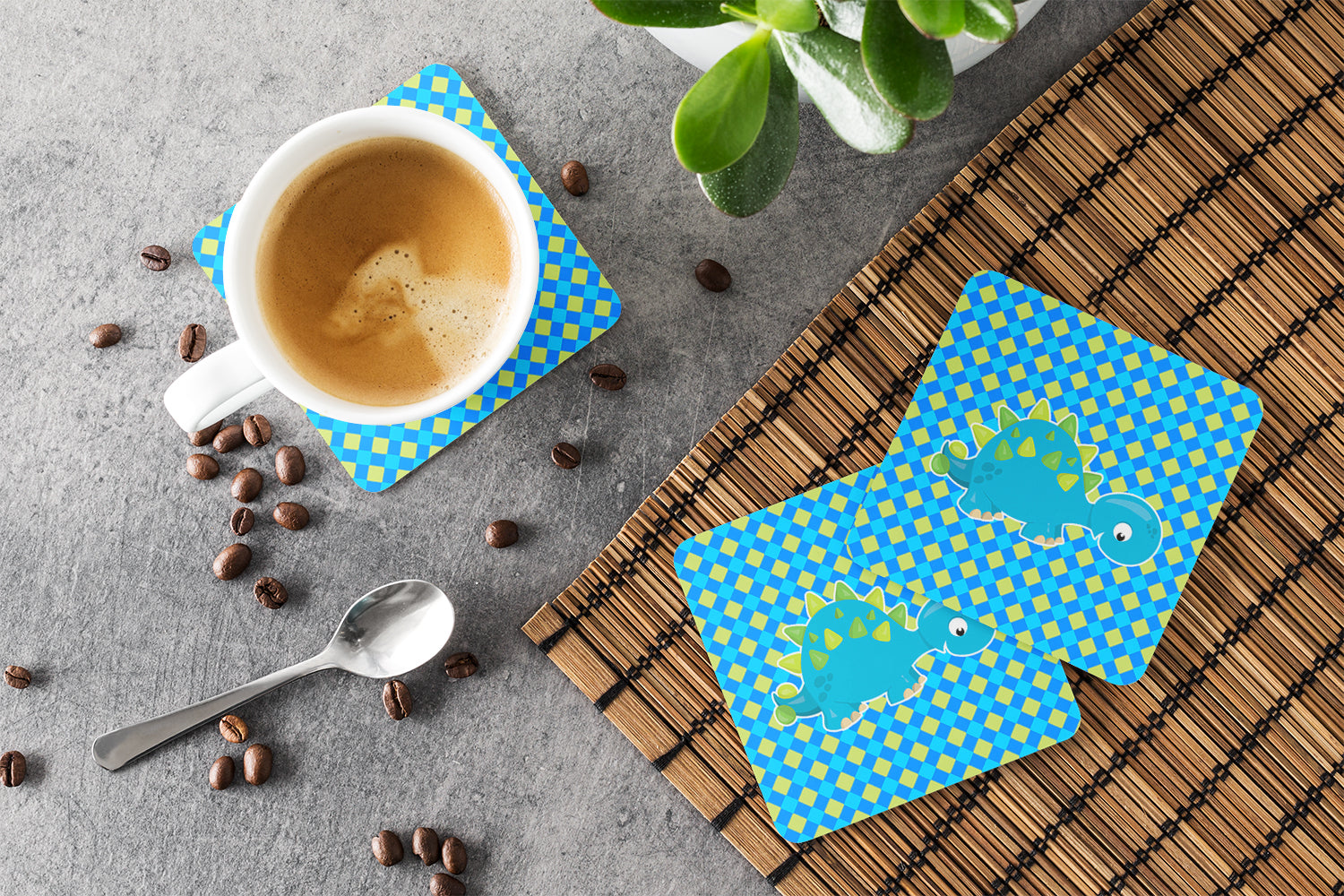 Stegosaurus Dinosaur Foam Coasters Set of 4 Cup Coasters for Indoor Outdoor, Tabletop Protection, Anti Slip, Mouse pad Material